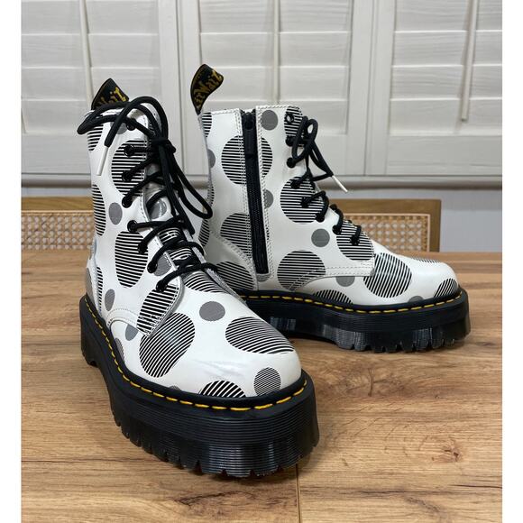 Dr. Martens Jadon Boot Polka Dot Smooth Leather Platforms White Sz 7 M 8 L NWOB - Picture 3 of 14